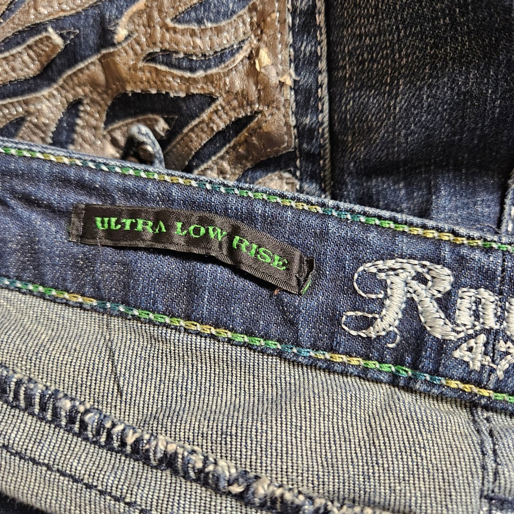Rock 47 by Wrangler Womens Ultra Low Rise Bootcut Denim Jeans 13/34 WHX64DZ Y2K - Picture 4 of 11